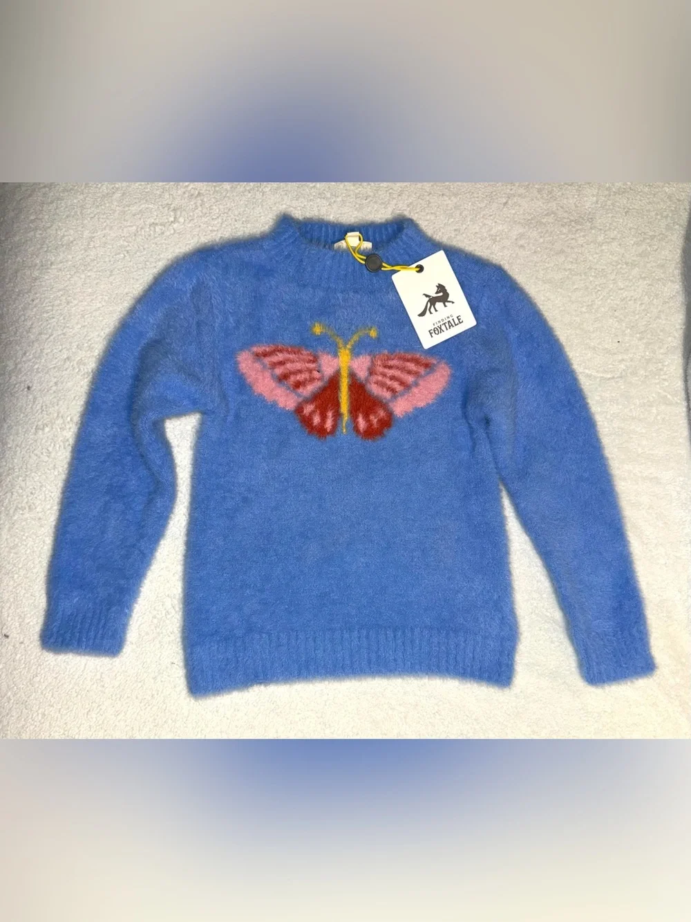 Finding Foxtale fuzzy knit butterfly sweater and pink satin pants, sz 4, NWT